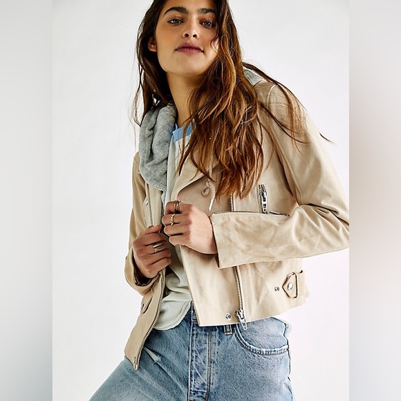 Blank NYC Jackets & Blazers - Blank NYC Free People leather suede hooded coat moto jacket